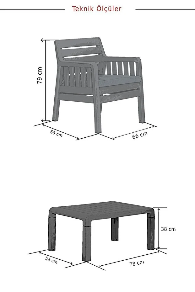 Lara 1 1 S / 2 Kişilik Minderli Bahçe Balkon Oturma Takımı - Cappucino